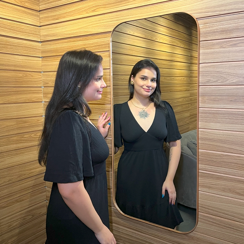 Espelho Decorativo Retangular 53x110cm com Bordas Arredondadas – Moldura Caramelo em Oferta na Shopee