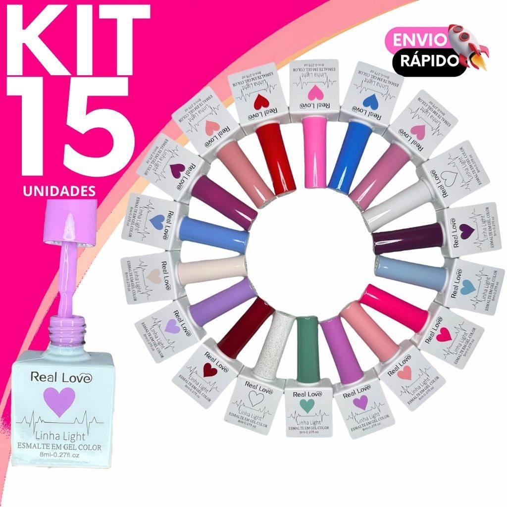 Kit Esmalte em Gel Real Love Linha Light - Brilho Intenso Longa Duração Secagem Rápida em Oferta na Shopee