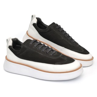 Tênis Masculino Couro Legítimo Sneaker Confortável Social Preto Luxo