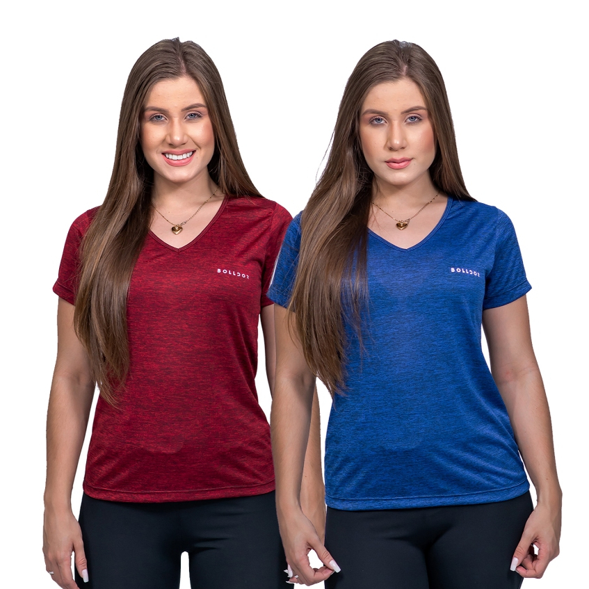 kit 2 Camisas Dry Fit Feminina Academia Gola V Blusa Academia Feminina