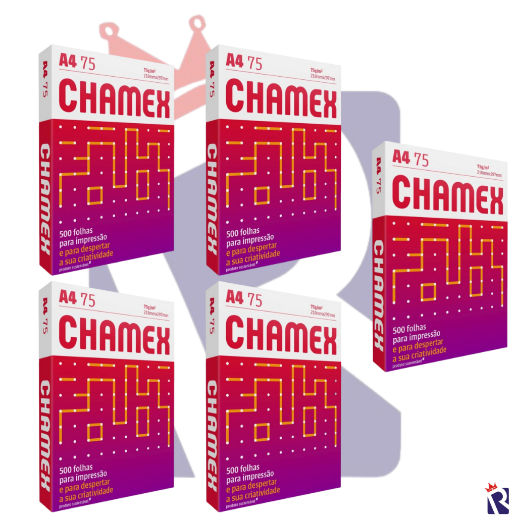 KIT 5x RESMAS PAPEL SULFITE A4 CHAMEX BRANCO 210 x 297 mm - 500 FOLHAS