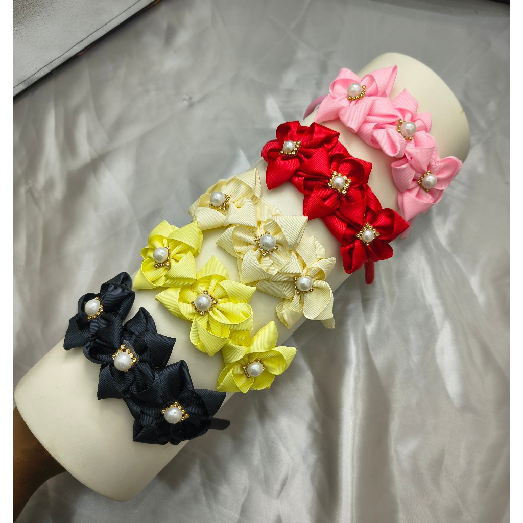 Kit 5 Tiaras com Laço de Pérola - Cores Lindas para Meninas Diversas Cores