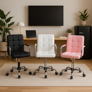 Cadeira de Escritório Estofada Gomos Office Diretor Base Giratória Cromada Com Regulagem De Altura em Oferta na Shopee