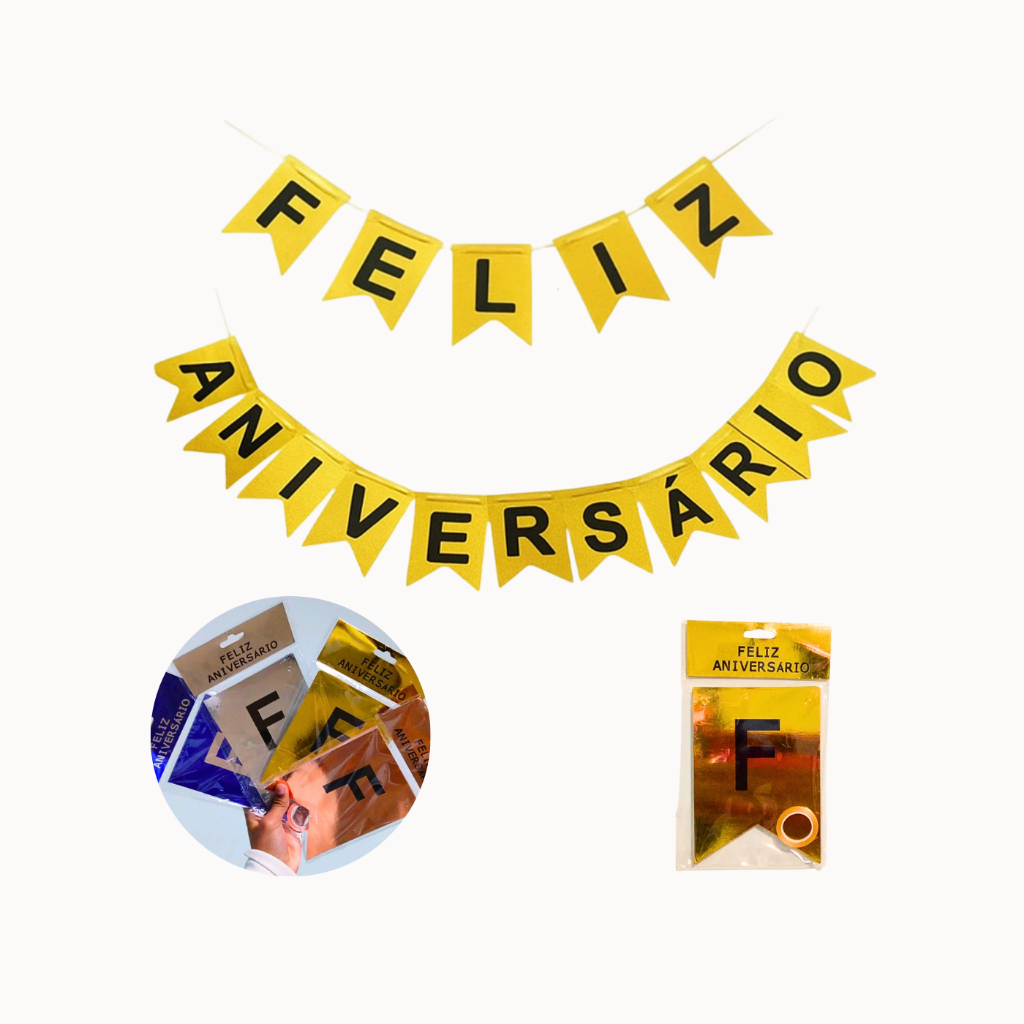 1 Faixa Feliz Aniversário Metalizada Decorativa P/festa 2m Para Eventos e Surpresas