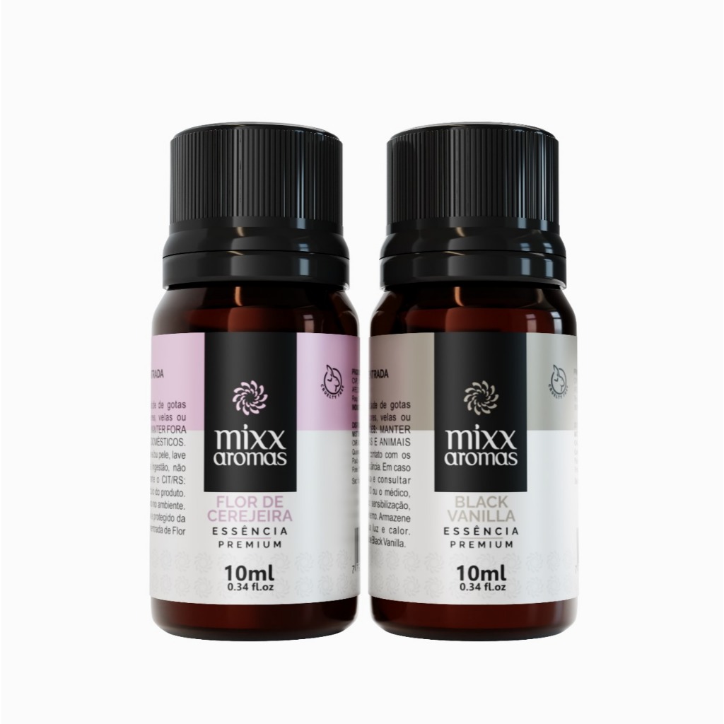 KIT 02 ESSENCIA BLACK VANILLA E FLOR DE CEREJEIRA MIXX AROMAS 10ML
