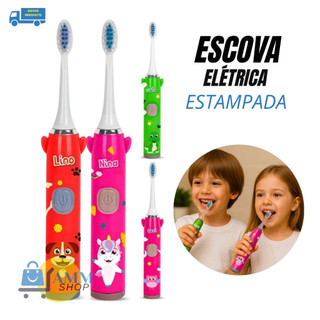 Escova de Dente Infantil Elétrica Com Um Refil Cerdas Macias Temporizador 2 Minutos