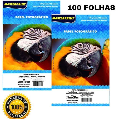 Papel Fotográfico 180G A4 100 folhas Glossy Brilhante Masterprint
