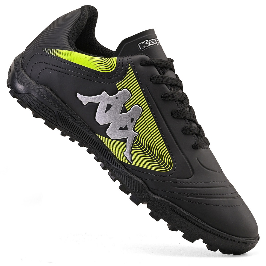 Detalhes do Chuteira Kappa Napoli Masculina Society Original Preto Amarelo Limão Confortável Macia