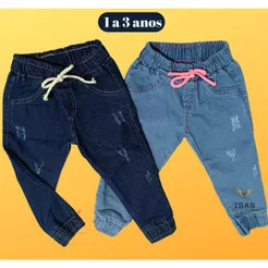 Calça jeans Infantil Menino JOGGER 1 a 3 anos com bolsos menina bebé