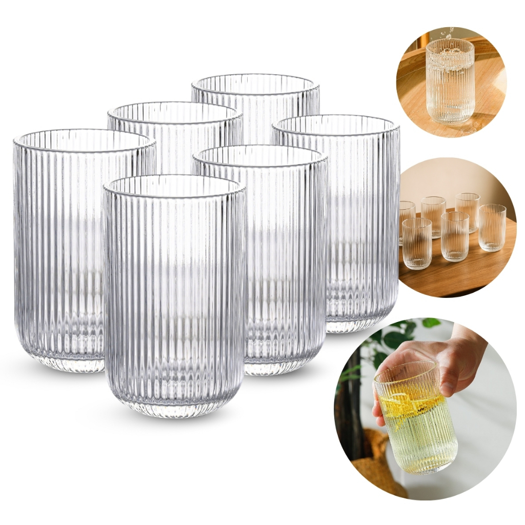 Jogo 6 Copos Vidro Canelado Versalhes 460ml Transparente Resistente e Elegante