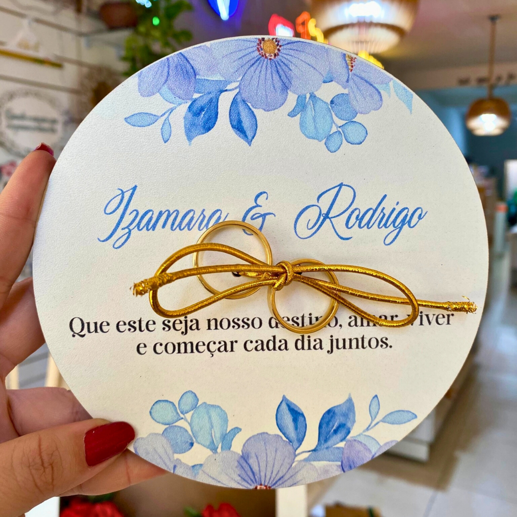 Porta Aliança para Casamento Azul Serenity Personalizado com Nomes