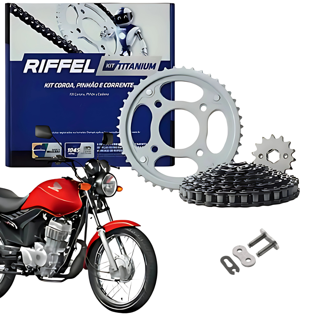Kit Relacao Tracao Transmissao Cg Titan Fan 125 2009 2010 2011 2012 2013 Riffel Original  91048 em Oferta na Shopee