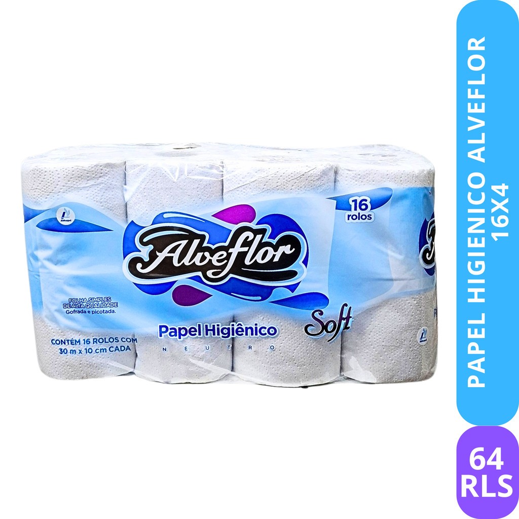Kit Fardo 64, 24, 16 e 8 Rolos Papel Higiênico Alveflor  Neutro F. SIMPLES - 30m Barato