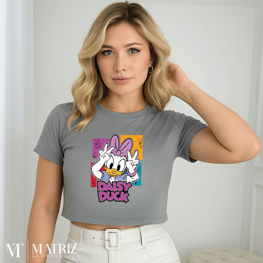 Cropped T-Shirt Feminina Daisy Duck Margarida Algodão Premium Oversized em Oferta na Shopee