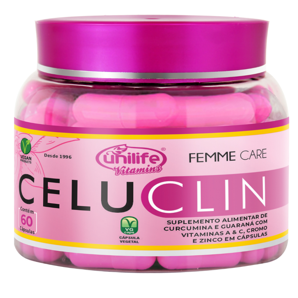 Cabelo Pele Unhas Celuclin Unilife Curcumina Zinco Guaraná Cromo Vitamina A Vitamina C 60 Cápsulas