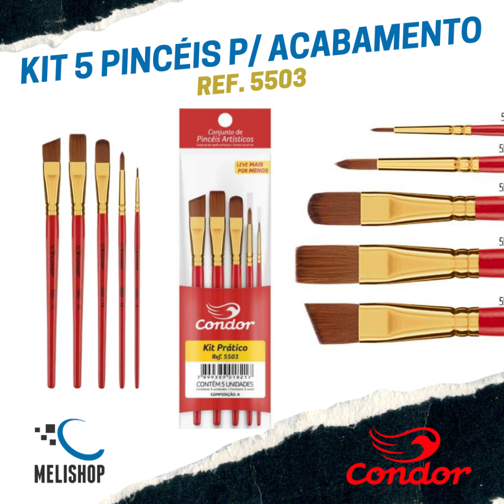 Kit 5 Pincéis Práticos Conjunto Artístico REF. 5503 Condor Pincel para Pintura Artesanato em Oferta na Shopee