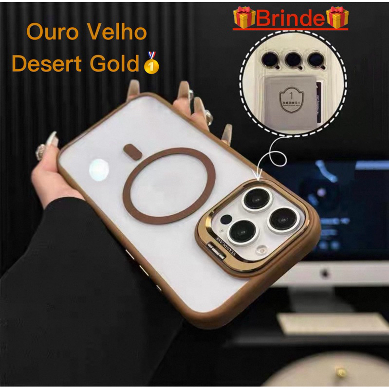 Capinha Capa Magsafe Para iPhone 16 Pro Max 15 14 13 12 11 Magnetica + Lente de Câmera marrom em Oferta na Shopee