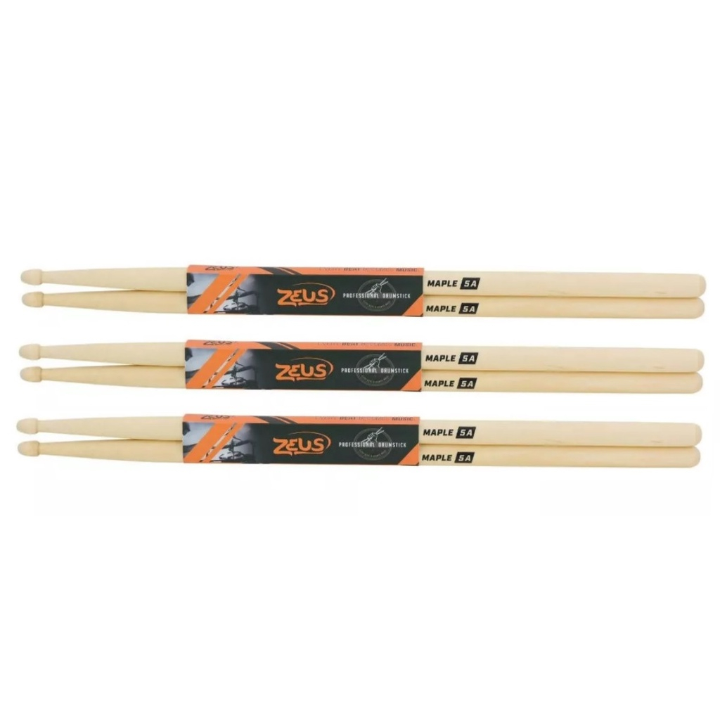 Kit 3 Pares Baqueta Zeus Ponta Madeira Maple Bateria em Oferta na Shopee