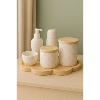 Kit Higiene Bebê Porcelana Bandeja Nuvem Garrafa Termica Molhadeira Porta Algodão Cotonete em Oferta na Shopee