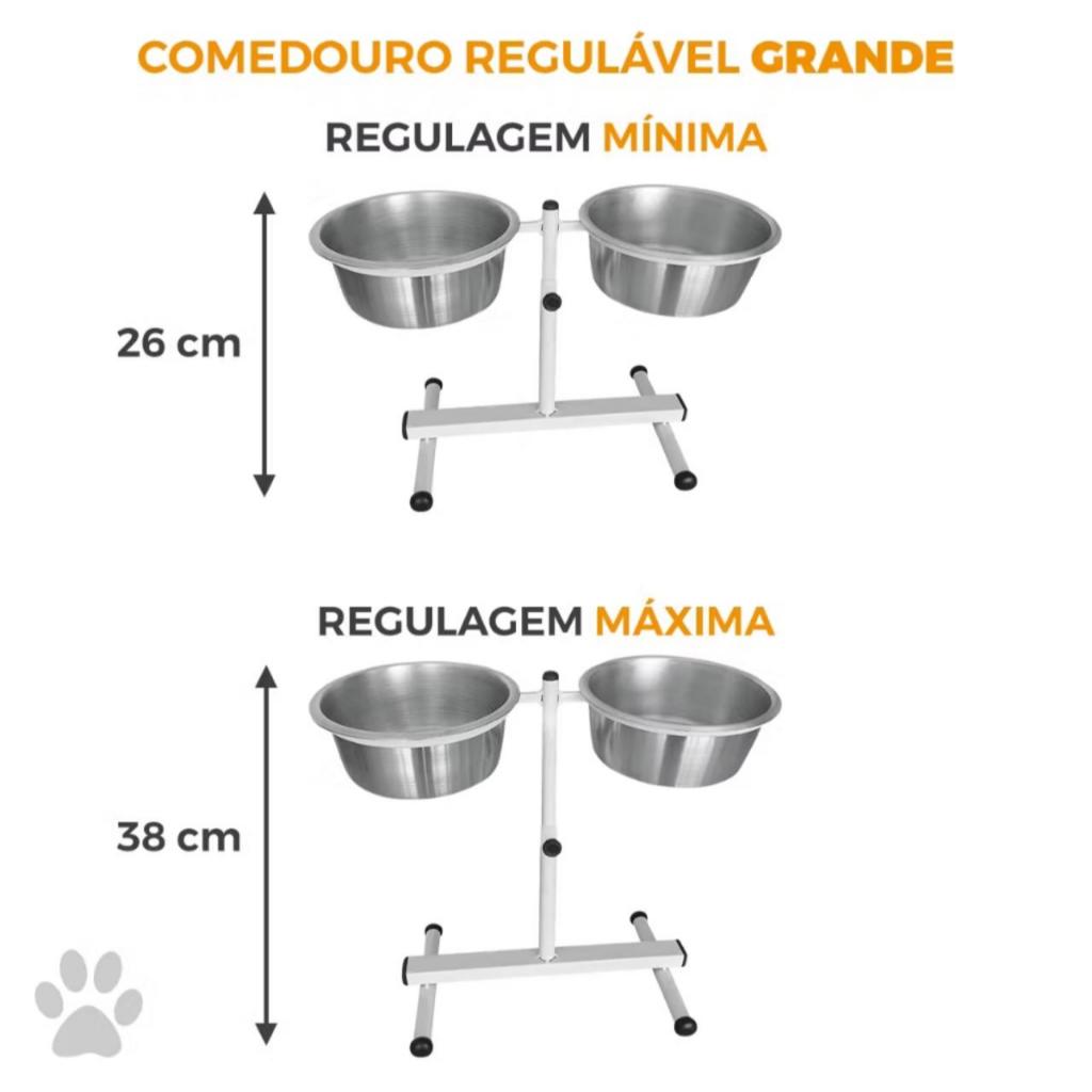 Bebedouro e Comedouro Duplo Elevado Alto Ajustável Regulável para Cães e Gatos