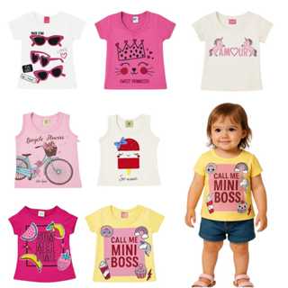 Kit 10 Camisetas Infantil Menina com Estampas Variadas Tamanho 1 e 2 Anos em Oferta na Shopee