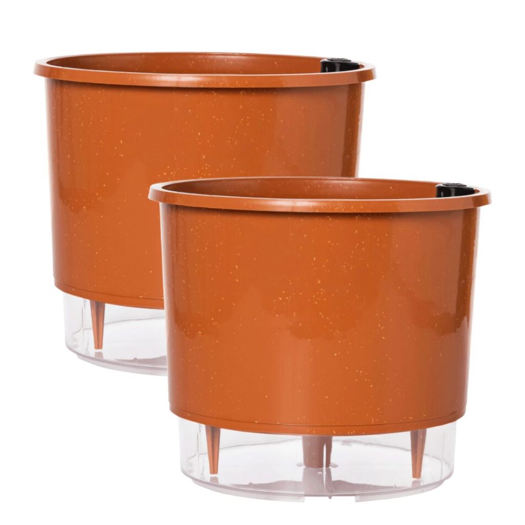 Kit 2 Vaso Autoirrigável Pequeno 11cmx12cm Terracota de Plástico Reciclado Cachepot Decorativo Anti Mosquito - Vaso Raiz