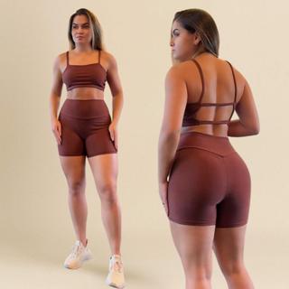 Conjunto Fitness Short e Top Feminino Empina Bumbum Academia Cintura Alta Suplex em Oferta na Shopee