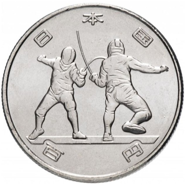 100 Ienes 30 (2018) XXXII Jogos Olímpicos de Verão Tóquio Japão 2020 Esgrima Ø,22,6mm UC# 106