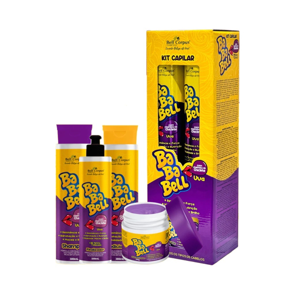 Kit Capilar BabaBell Chiclete Uva Lançamento Bell Corpus Cheirinho de Chiclete Com 4 Ite