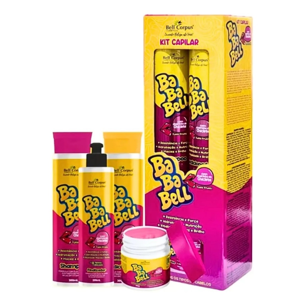 Kit Capilar BabaBell Chiclete Tutti Frutti Lançamento Bell Corpus Cheirinho de Chiclete Com 4 Itens