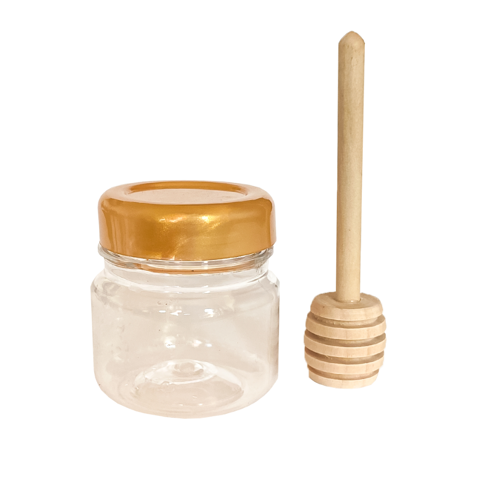 Mini pote para mel + mini pá de mel, colher de madeira para mel em Oferta na Shopee