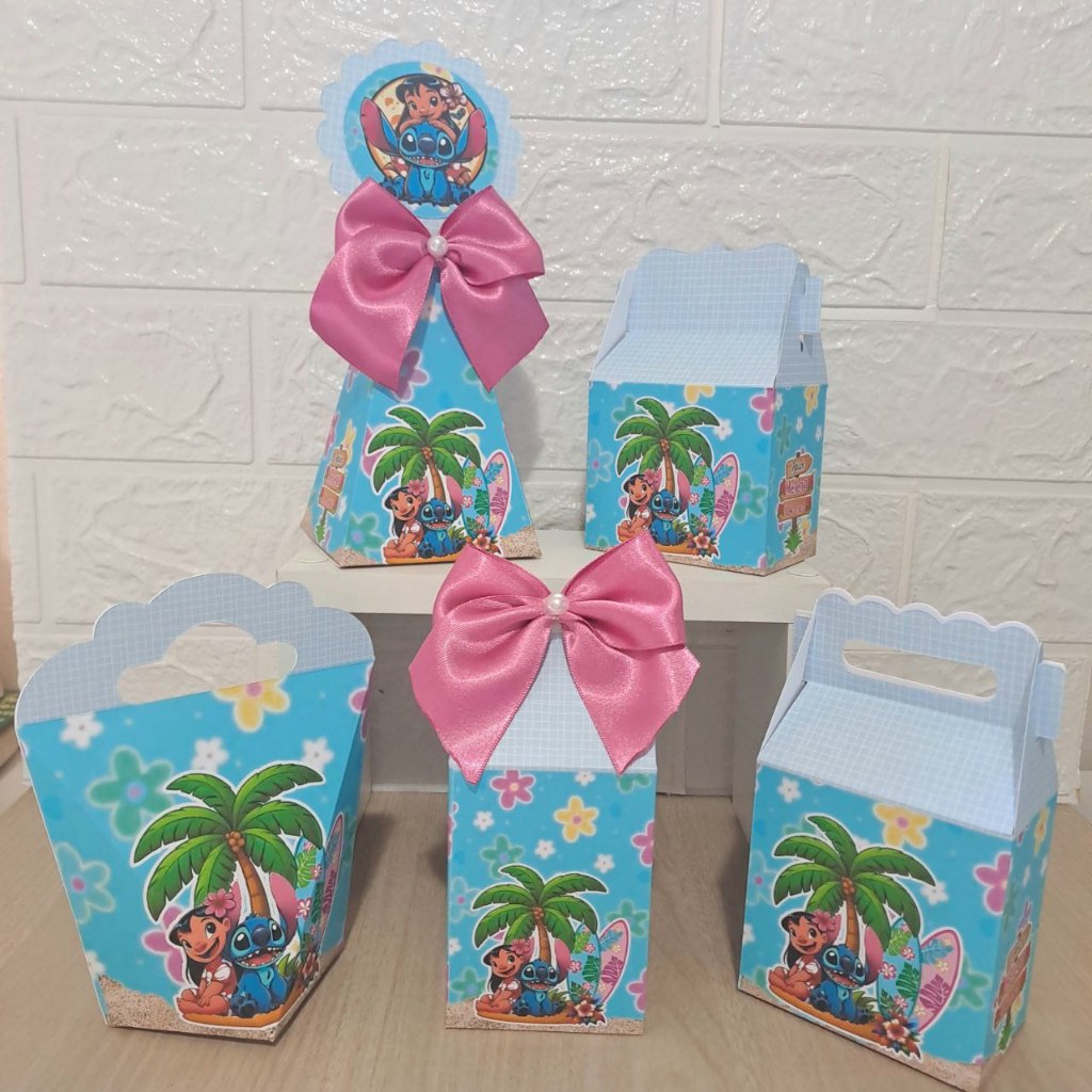 Personalizados Stitch Praia - Lilo (PEGUE E MONTE) - Kit Festa - Lembrancinha - Aniversario - Caixinhas Personalizadas