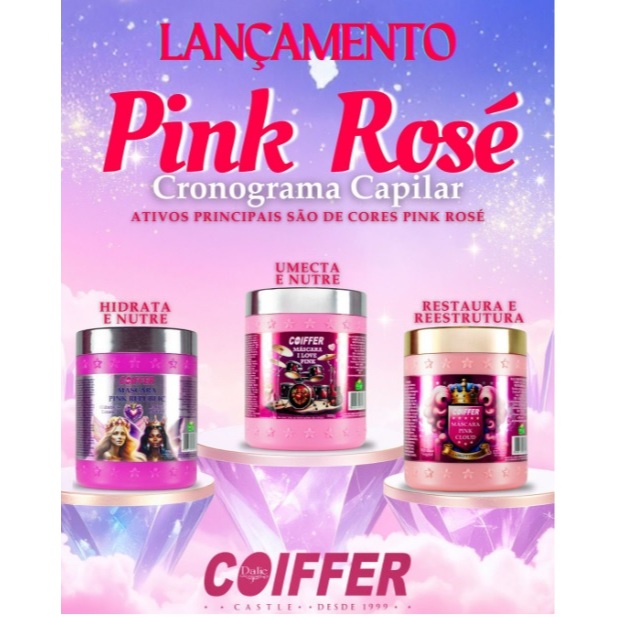 KIT CRONOGRAMA CAPILAR PINK ROSÉ COIFFER (3 UNIDADES) em Oferta na Shopee