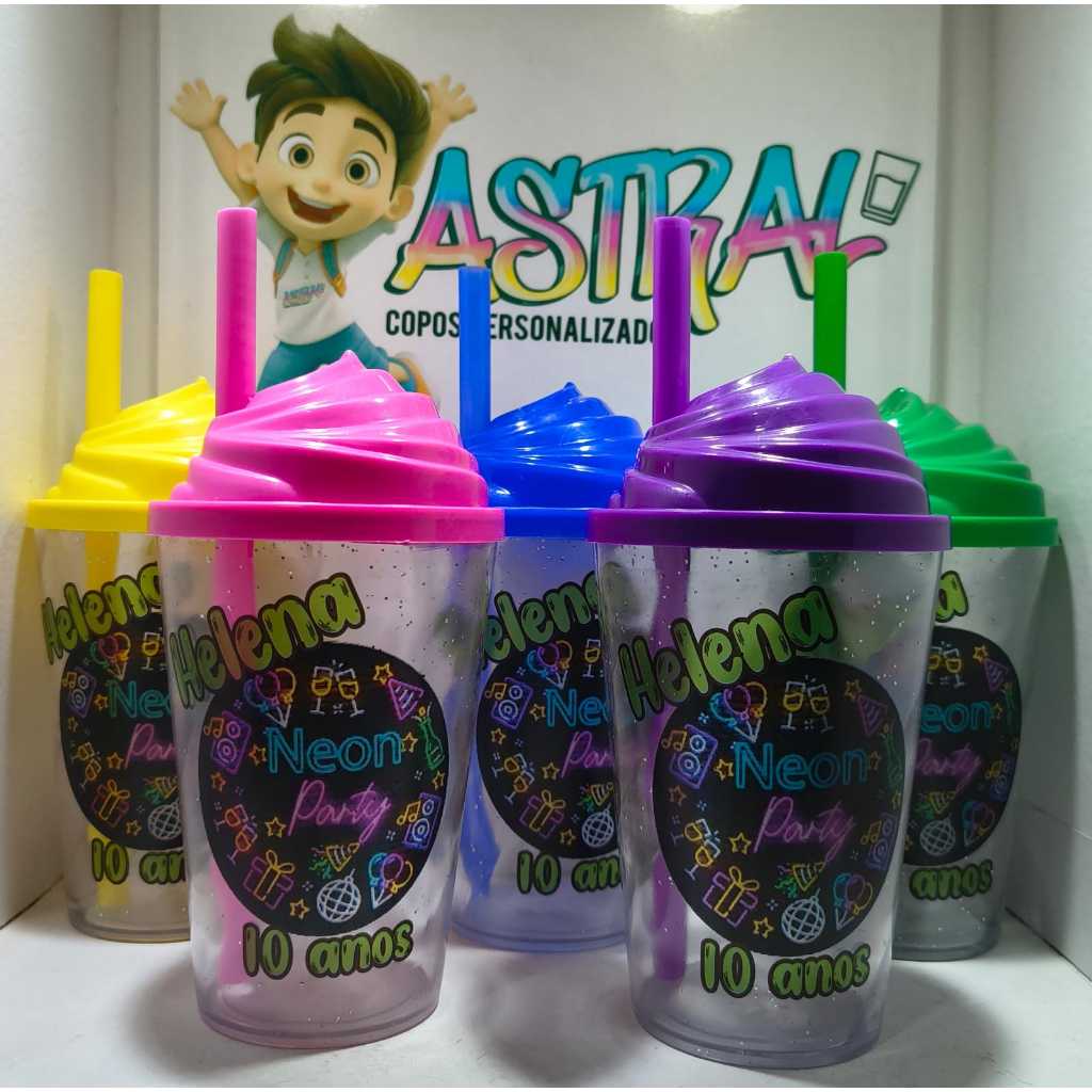 KIT COPO TWISTER PERSONALIZADO 300ML BALADA NEON (TAMPA CHANTILLY)
