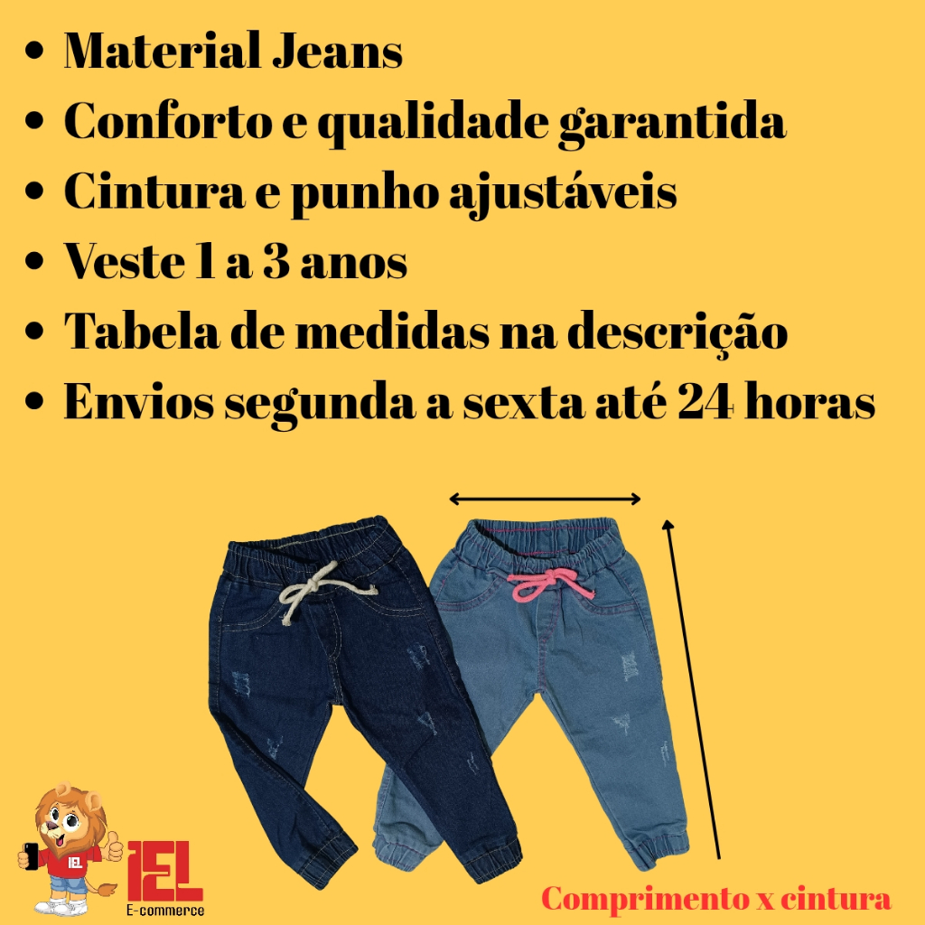 Detalhes do Calça Jogger infantil menino masculina e menina 1 a 3 anos com bolso jeans bebé unissex