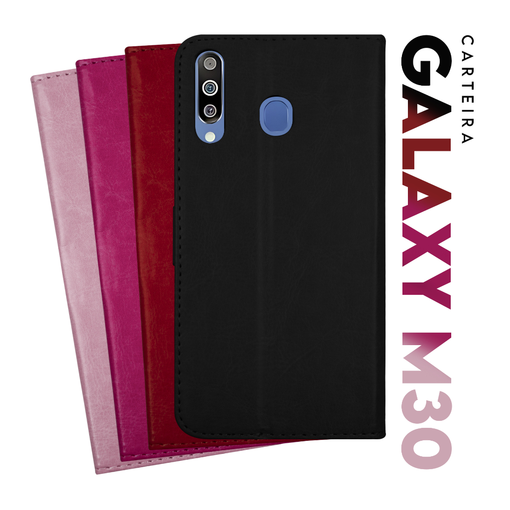Capa Case Capinha Carteira Flip Cover Couro Sintético PRETA Para Samsung Galaxy M30 M305 tela 6.4  pol - Cell in Power25 em Oferta na Shopee
