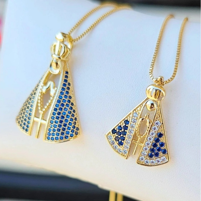 Colar Nossa Senhora Aparecida Feminino Banhado Ouro 18K Pingente Religioso Delicado Presente
