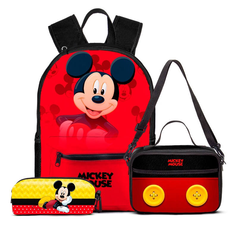 kit Mochila Mickey +lancheira térmica e estojo escolar