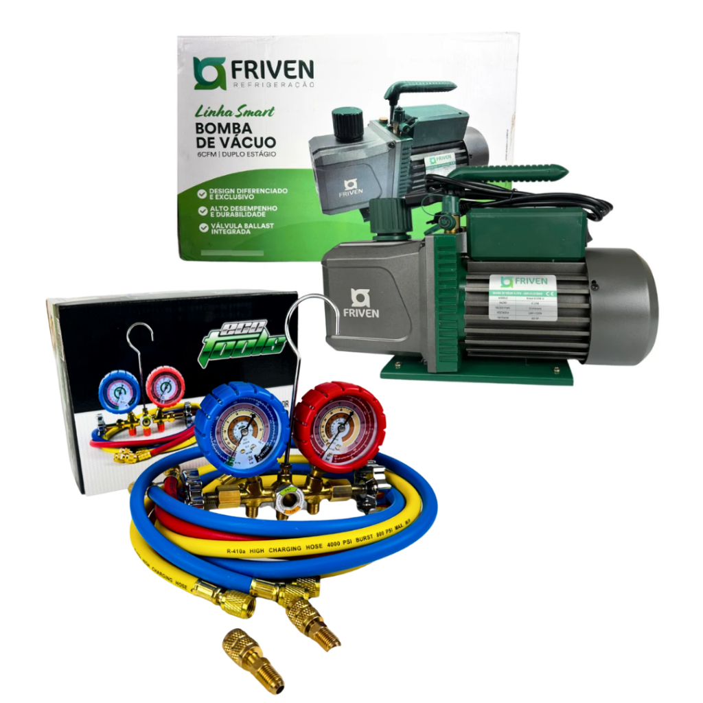Bomba Vácuo Refrigeraçao 6cfm 2 Estágios + Manifold R32 R410