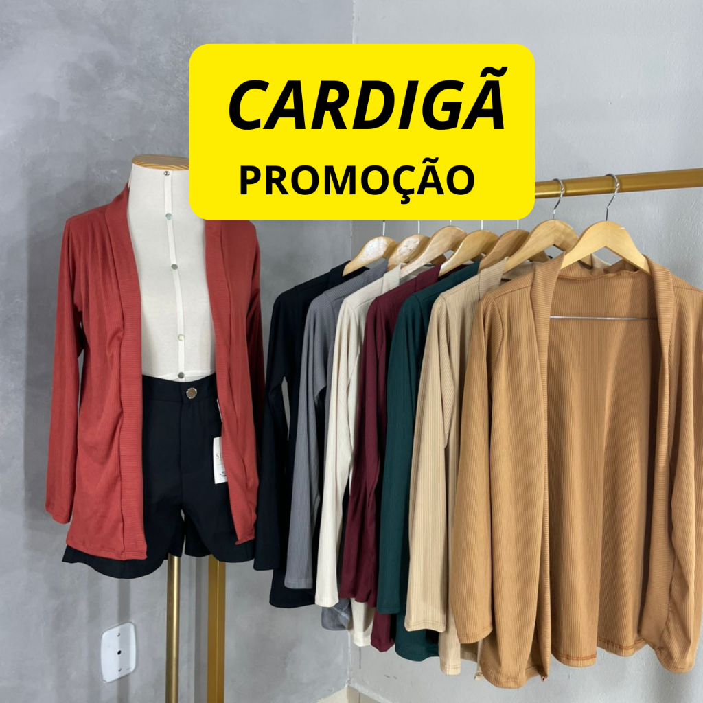Cardigan Feminino Canelado de Malha Casaco Cardigã Kimono Moda Inverno com Manga Longa Estilo Tricot em Oferta na Shopee