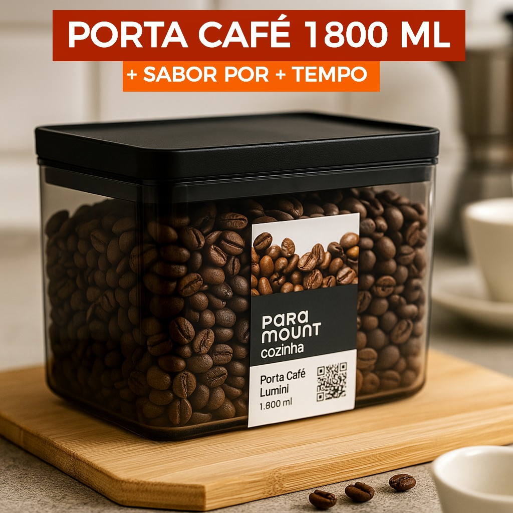 Pote Porta Café 1800 ml Acrílico Hermético Preservador de Aroma Fumê para Cozinha Design Paramount em Oferta na Shopee