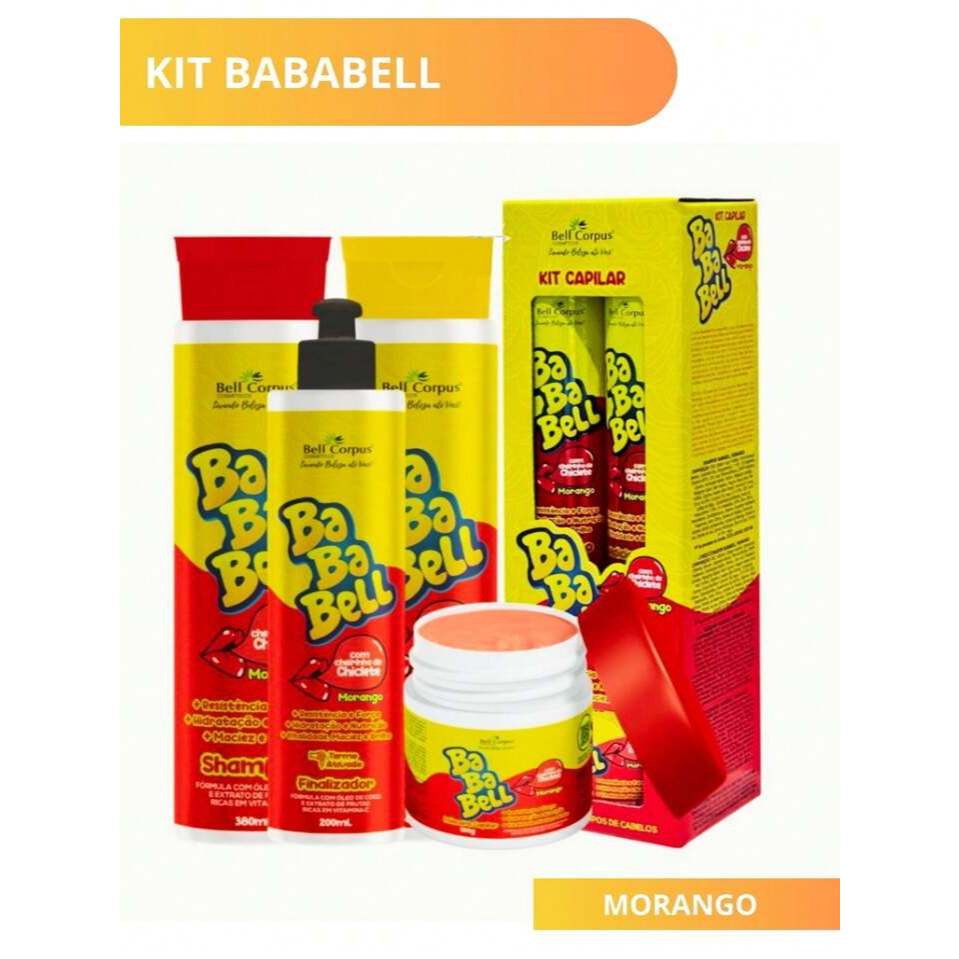 Kit Capilar BabaBell Chiclete Morango Lançamento Bell Corpus Cheirinho de Chiclete Com 4 Itens