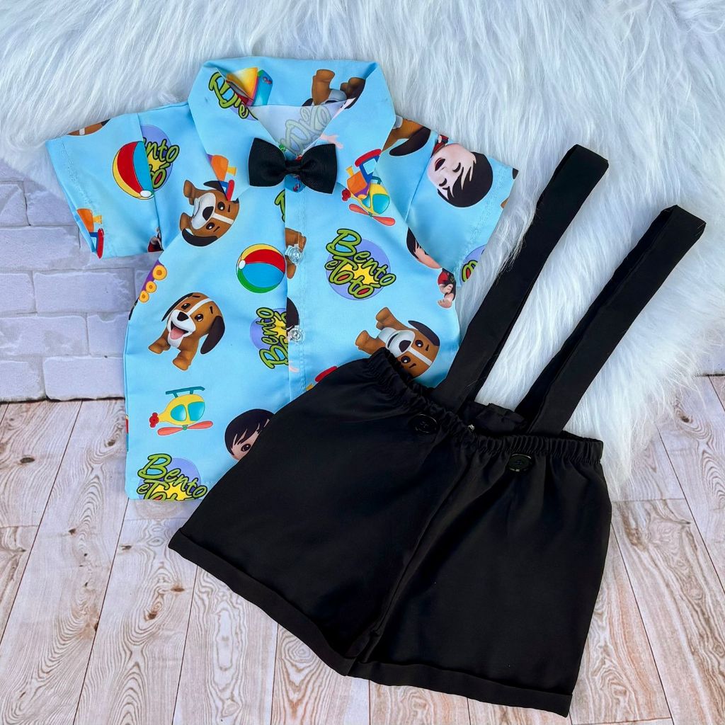 Roupa Bento E Totó Conjunto Bebê Camisa Gravata Short Suspensório Festa