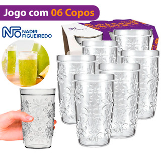 Kit Jogo 6 Copos de Vidro Resistente Ergonomico Nadir Modelo Sm Nature Cristalino 270 ML Multiuso