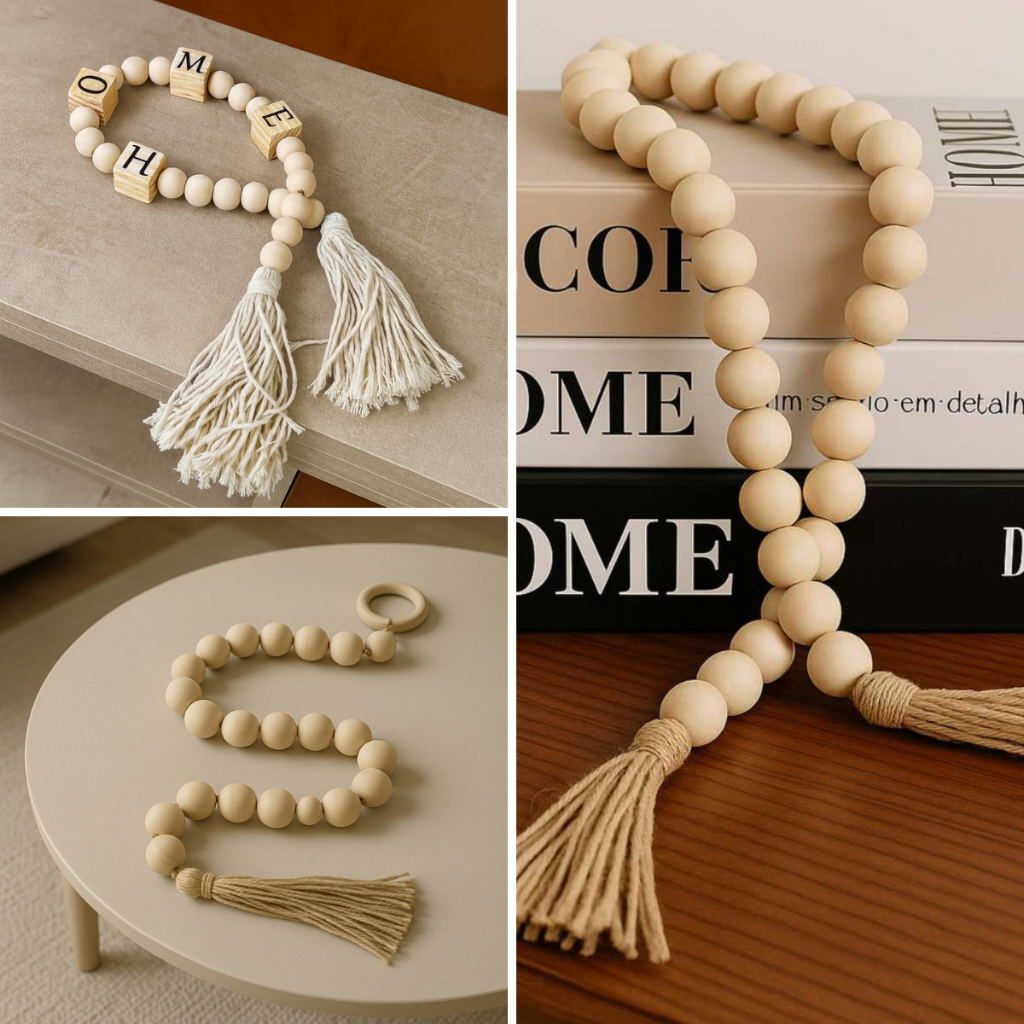 Colar Decorativo de Mesa Contas de Madeira com Franja Bege Colar de Mesa Decorativo Home em Oferta na Shopee