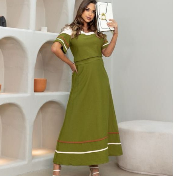 Detalhes do Conjunto Lindo Femenino Saia e Bluça na Alfaiataria marrant com detalles Elegante e chip  com Bolsos