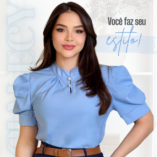 Blusa Manga Curta Lisa Moda Feminina Evangélica Básica Elegante Social Executiva Cheque Soltinha em Oferta na Shopee