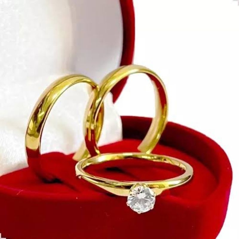 Par Alianças 4mm Tungstênio Banhado a Ouro 18k + Solitário + Caixa de Veludo