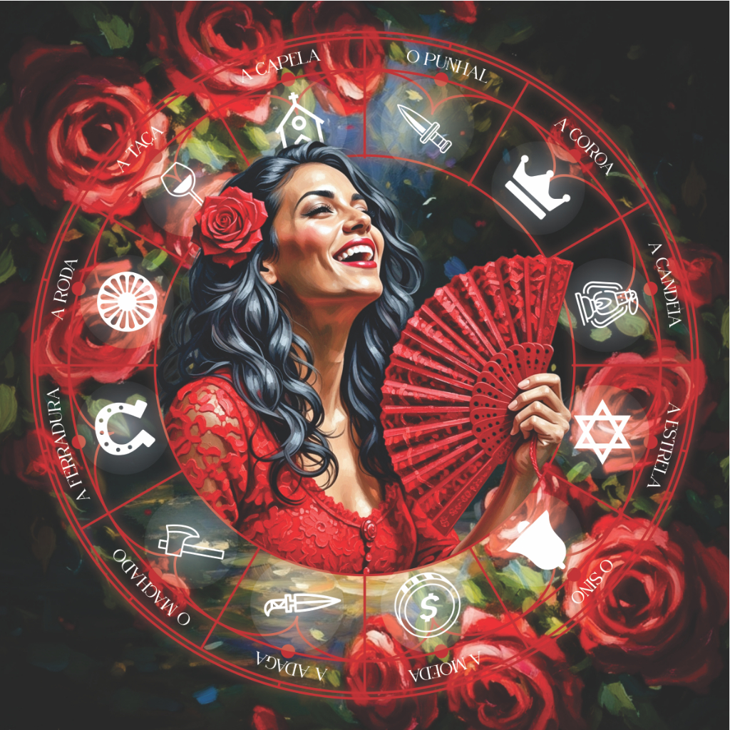 Toalha Mesa de Baralho Cigano e Tarot - Mandala Cigana e Pombagira Cigana - Oxford - 70x70cm