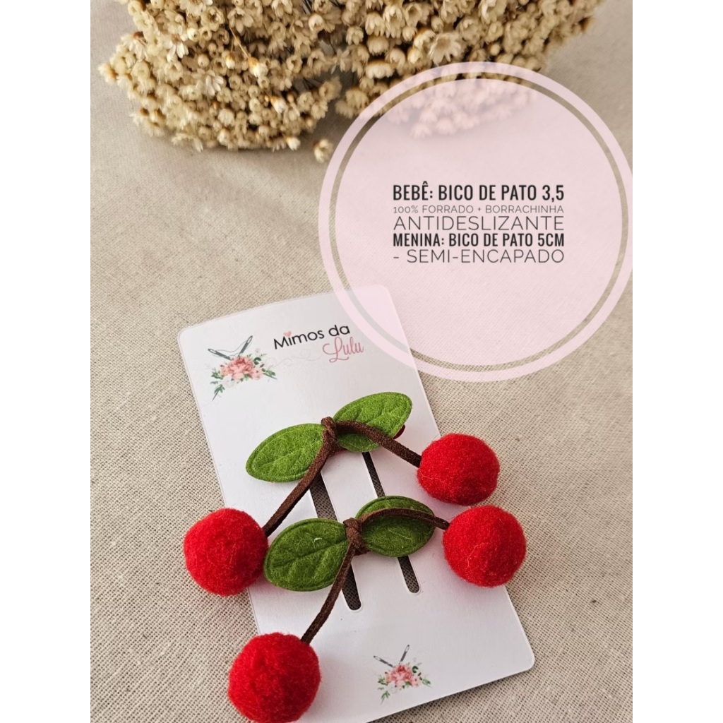Laço de cabelo cerejinha par de menina presilha de laço cereja em Oferta na Shopee
